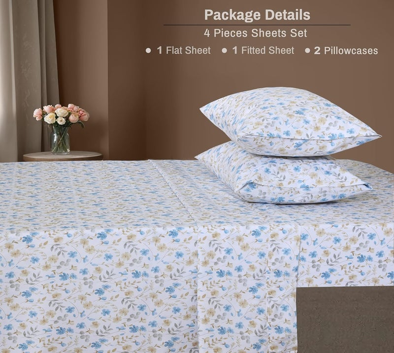 ZOYER 100% Cotton Percale Sheets Queen – Cooling Breathable Bed Sheets for Hot Sleepers, Crisp Hotel Style Bedding, Deep Pocket 16”, Lightweight Soft Durable 4 Pcs Sheet Set, Country Coast - Image 5