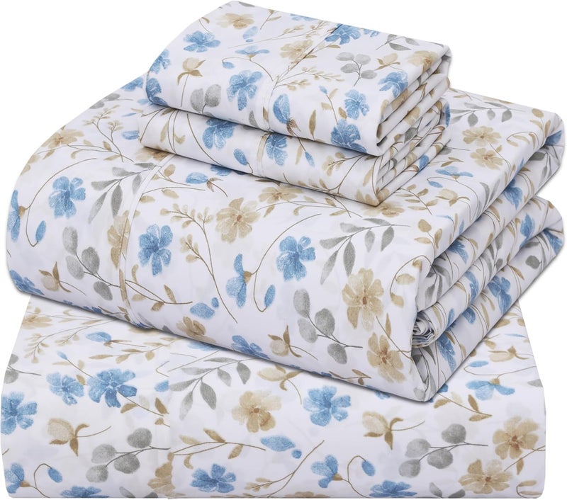 ZOYER 100% Cotton Percale Sheets Queen – Cooling Breathable Bed Sheets for Hot Sleepers, Crisp Hotel Style Bedding, Deep Pocket 16”, Lightweight Soft Durable 4 Pcs Sheet Set, Country Coast - Image 1
