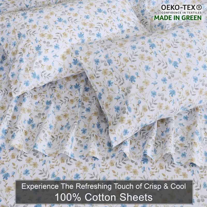 ZOYER 100% Cotton Percale Sheets Queen – Cooling Breathable Bed Sheets for Hot Sleepers, Crisp Hotel Style Bedding, Deep Pocket 16”, Lightweight Soft Durable 4 Pcs Sheet Set, Country Coast - Image 4