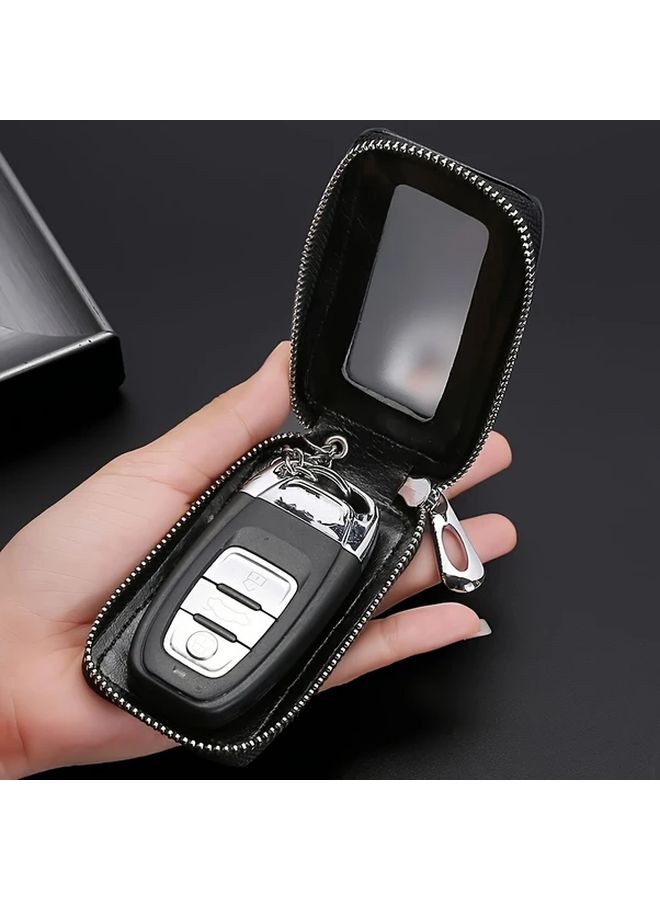 Blue PU Leather Universal Car Key Fob Case with Zipper Closure Protector - Image 1