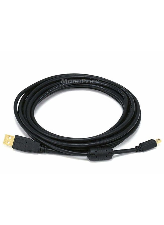 Monoprice USB 2.0 Type-A Male to Mini Type-B 5pin Male Cable - With Ferrite Core, Gold Plated, 28/24AWG, 15 Feet,Black  - Image 1