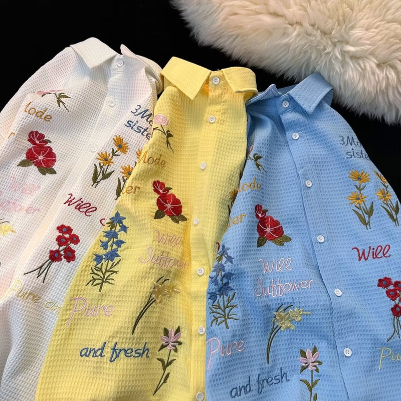 Japanese Style Fresh Style Men'S And Women'S Half Sleeve Lapel Niche Design Shirt Colorful Flower Youth Popular - Image 4