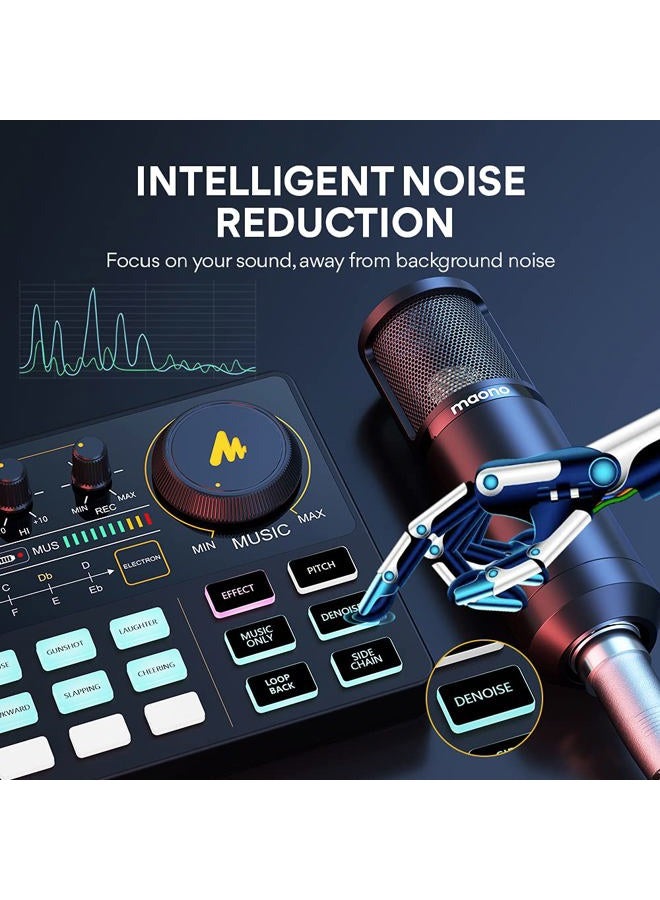 Maono مجموعة معدات بودكاست ماونو - خلاط صوتي استوديو إنتاج شامل مع ميكروفون 3.5 مم للبث المباشر، التسجيل، الكمبيوتر، الهاتف الذكي، دي جي ماونوكاستر لايت (Au-Am200-S6 أسود) - Image 4