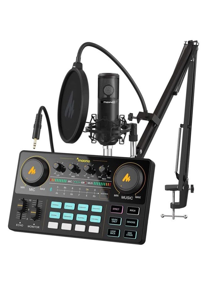 Maono مجموعة معدات بودكاست ماونو - خلاط صوتي استوديو إنتاج شامل مع ميكروفون 3.5 مم للبث المباشر، التسجيل، الكمبيوتر، الهاتف الذكي، دي جي ماونوكاستر لايت (Au-Am200-S6 أسود) - Image 1