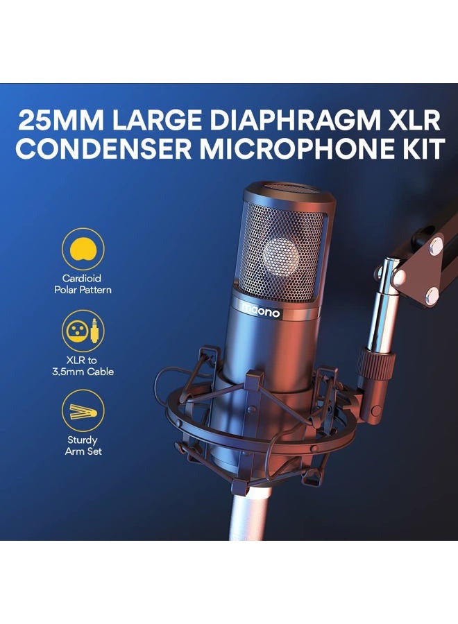 Maono مجموعة معدات بودكاست ماونو - خلاط صوتي استوديو إنتاج شامل مع ميكروفون 3.5 مم للبث المباشر، التسجيل، الكمبيوتر، الهاتف الذكي، دي جي ماونوكاستر لايت (Au-Am200-S6 أسود) - Image 2