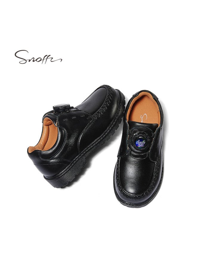Snoffy Children's Leather Shoes Spring Boys' Black Leather Shoes With Rotary Buckle, School Performance Shoes, Comfortable Formal Shoes, Academy Black Size 40 - Image 2