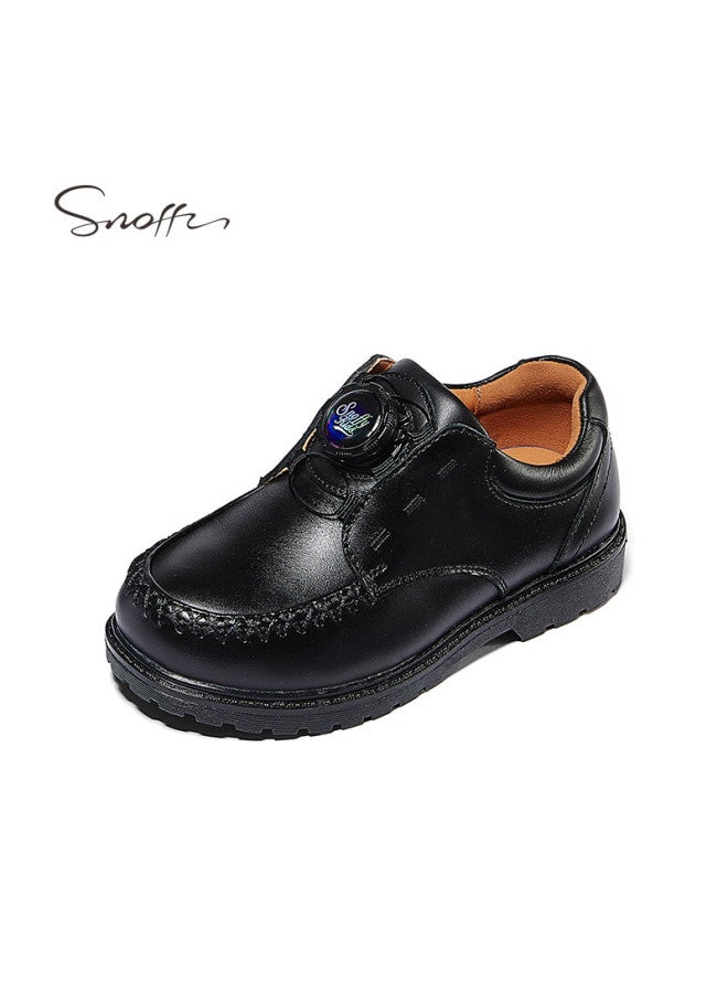 Snoffy Children's Leather Shoes Spring Boys' Black Leather Shoes With Rotary Buckle, School Performance Shoes, Comfortable Formal Shoes, Academy Black Size 40 - Image 4