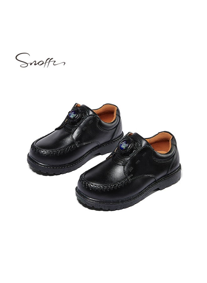 Snoffy Children's Leather Shoes Spring Boys' Black Leather Shoes With Rotary Buckle, School Performance Shoes, Comfortable Formal Shoes, Academy Black Size 40 - Image 3