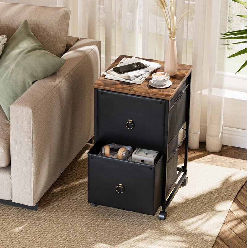 HOOBRO 2-Drawer Mobile File Cabinet, Vertical Filing Cabinet for Home Office, Rolling Printer Stand, A4/Letter-Sized, Nonwovens Drawer, Black and Rustic Brown EBFK20WJ01 - Image 5
