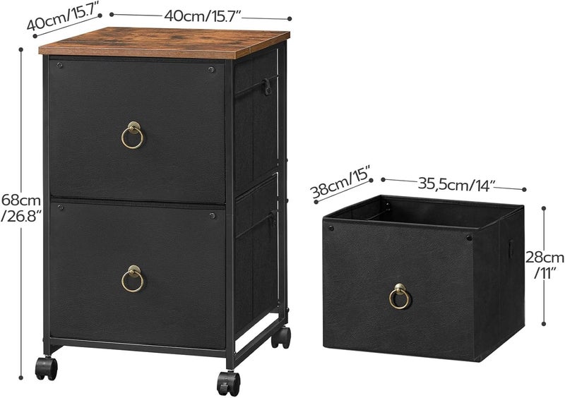 HOOBRO 2-Drawer Mobile File Cabinet, Vertical Filing Cabinet for Home Office, Rolling Printer Stand, A4/Letter-Sized, Nonwovens Drawer, Black and Rustic Brown EBFK20WJ01 - Image 3