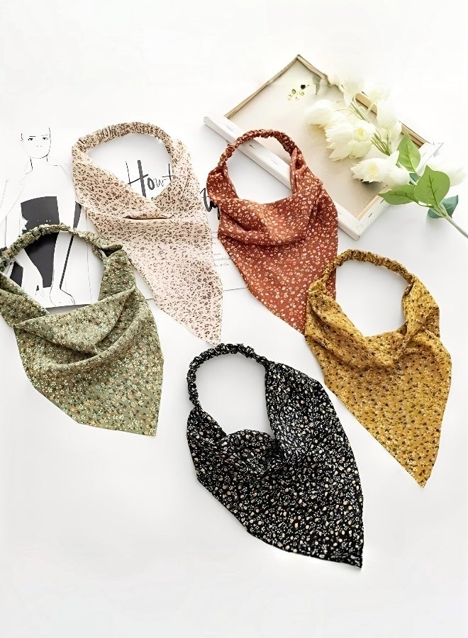 5 Pcs Floral Hair Scarf Headband Chiffon Elastic Bandanas Triangle Hairband Headwear Headwrap Hair Accessories - Image 2