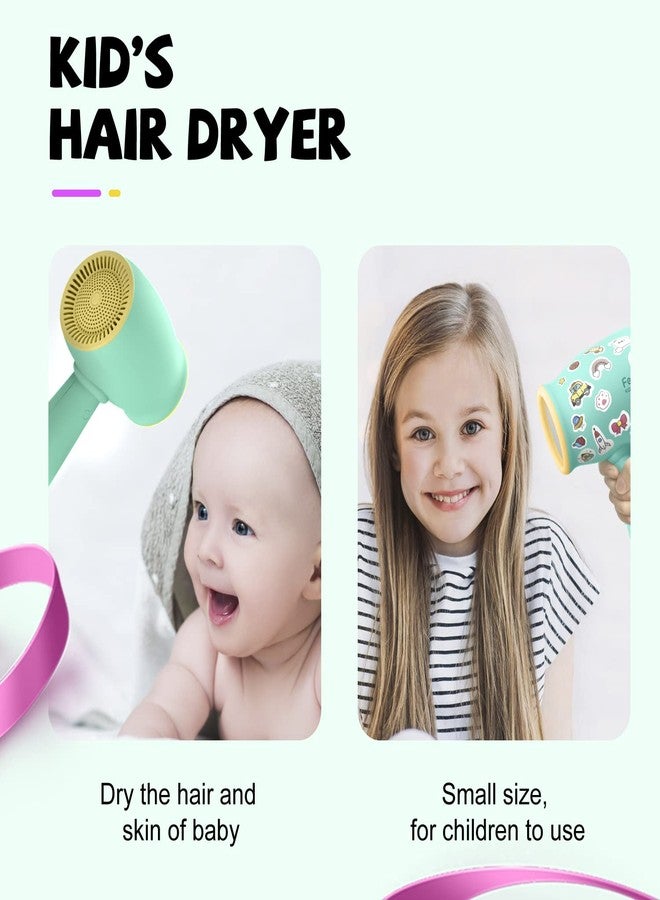 Feekaa Kids Hair Dryer, Low Noise Gentle Heat for Kids Skin, Gift for Children's Birthday, Christmas, Yellow-Green - Image 2