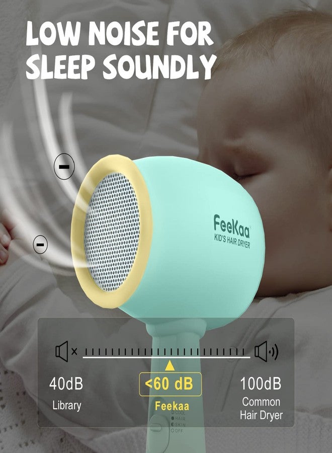Feekaa Kids Hair Dryer, Low Noise Gentle Heat for Kids Skin, Gift for Children's Birthday, Christmas, Yellow-Green - Image 4
