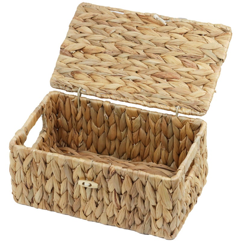 ORDELITE Small Wicker Basket with Lid, Natural Water Hyacinth Storage Baskets for Organizing, Rectangular Woven Basket for Storage, Decorative Boxes Bins with Lids and Built-in Handles (10.2" x 6.3" x 3.9") - Image 1