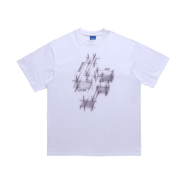 Lawfoo Spring/Summer National Tide Brand American Direct Jet Printing 240G Double Yarn Heavy Shoulder Loosen Couple T-Shirt Tide - Image 1