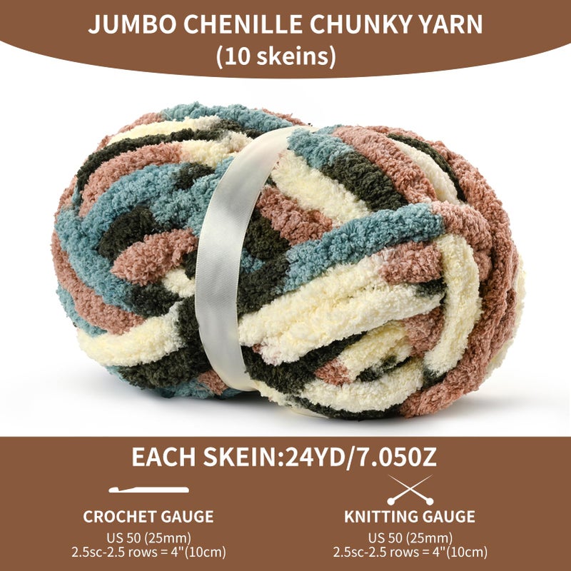 OMoiut 10 Pack Jumbo Chunky Yarn for Hand Knitting, Fluffy Variegated Chunky Chenille Yarn for Crocheting, 240yds/70.5oz Super Bulky Soft Crochet Baby Blanket Yarn(Apricpot Green) - Image 2