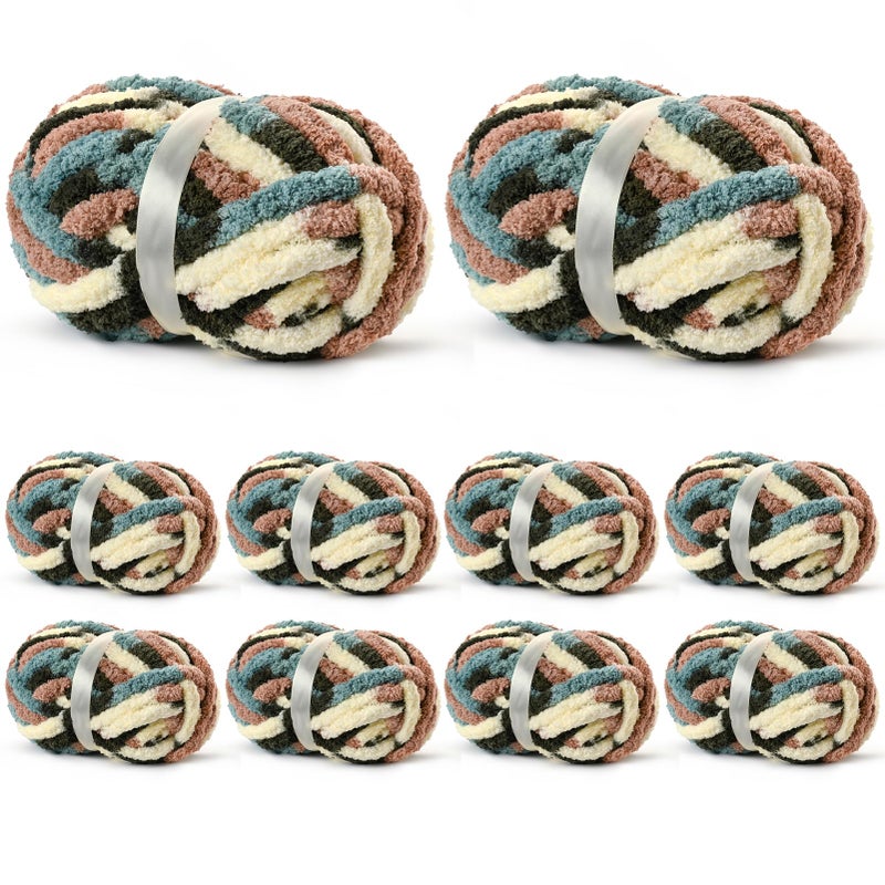 OMoiut 10 Pack Jumbo Chunky Yarn for Hand Knitting, Fluffy Variegated Chunky Chenille Yarn for Crocheting, 240yds/70.5oz Super Bulky Soft Crochet Baby Blanket Yarn(Apricpot Green) - Image 1