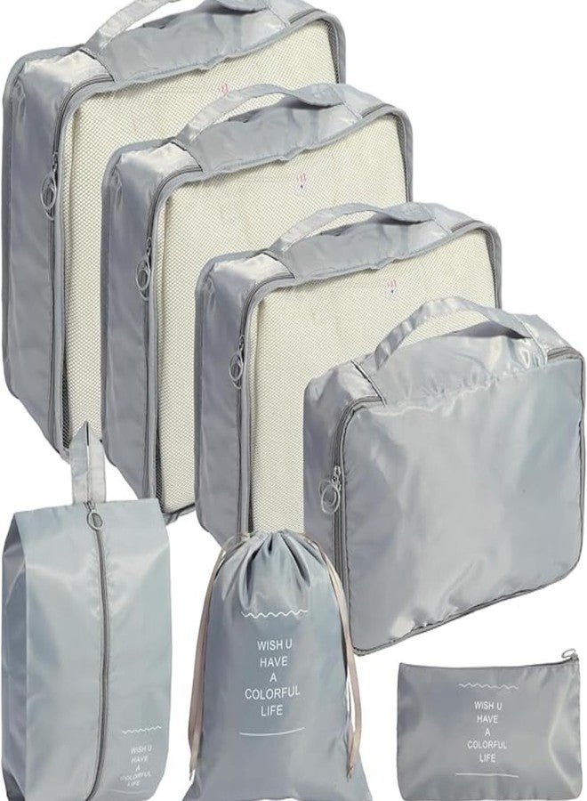 Sprqcart Polyester 7 Set Travel Organizer Bag 3 Packing Cubes + 3 Pouches + 1 Toiletry Organizer Bag (Grey, 27.99 Cm, 11 Cm) - Image 1