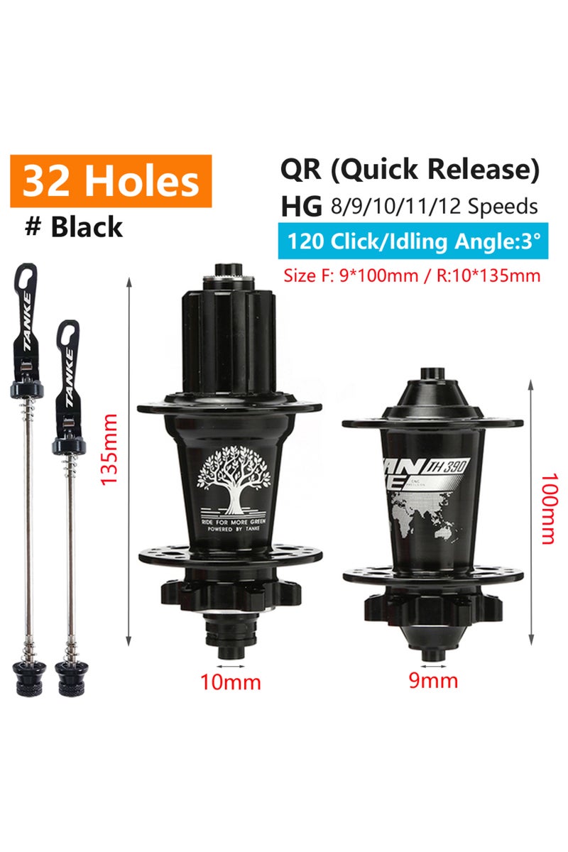 32H Black QR TANKE 120 Click Hub 6 Bearing MTB Mountain Bike Hub Front Rear Thru HG 28 32 36 Holes D