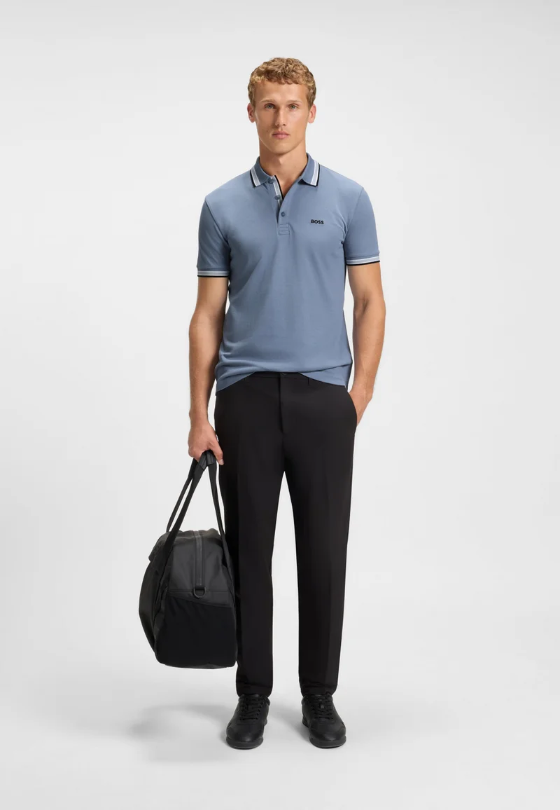 BOSS Open Blue Contrast-tipped polo shirt in cotton piqué for Men | Best Price UAE
