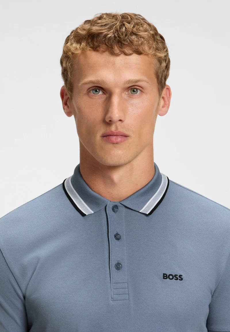 BOSS Open Blue Contrast-tipped polo shirt in cotton piqué for Men | Best Price UAE