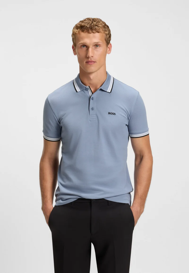 Contrast-tipped polo shirt in cotton piqué