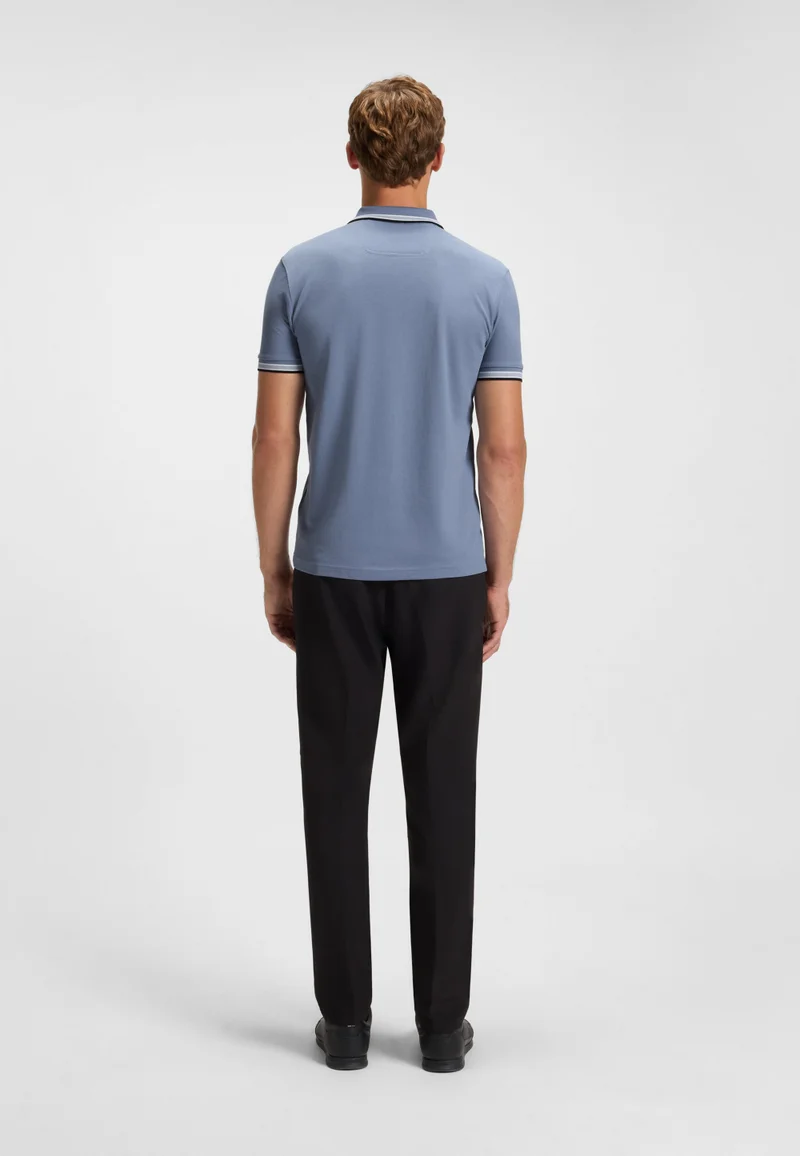 BOSS Open Blue Contrast-tipped polo shirt in cotton piqué for Men | Best Price UAE