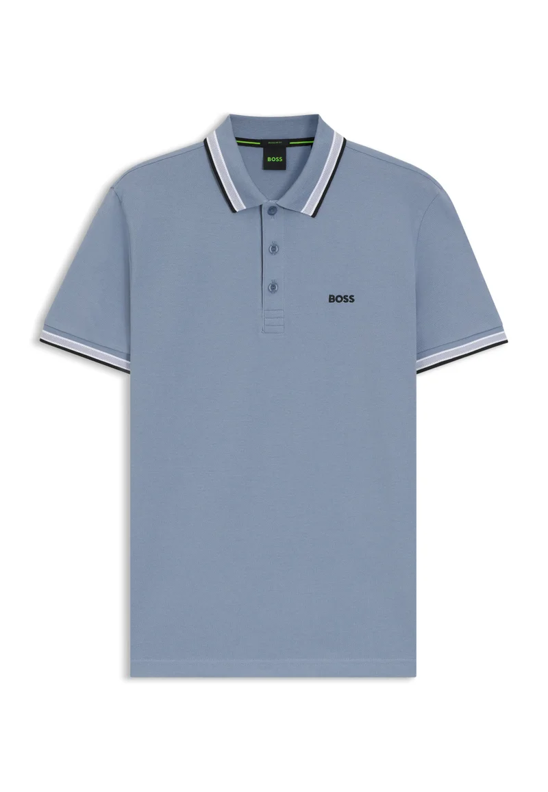 BOSS Open Blue Contrast-tipped polo shirt in cotton piqué for Men | Best Price UAE