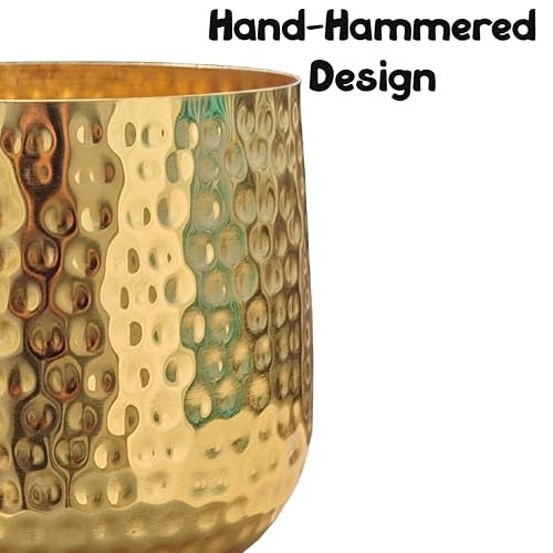 LAQA Aura Metal Planter Pots for Indoor Plants – Set of 3 Golden Electroplated Hammer Finish Pots in Different Sizes – Stylish Decorative Flower Vases for Living Room, Tabletop, Office & Home Décor - Image 2