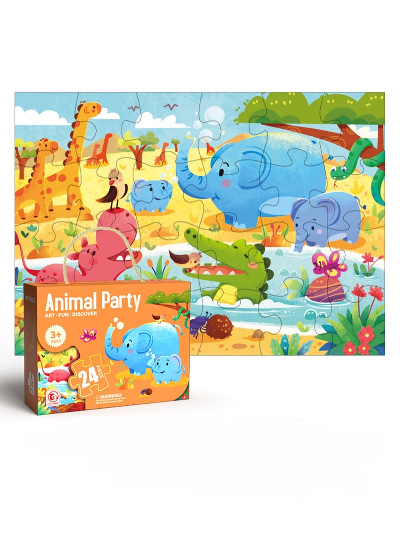 Educational Kids Floor Jigsaw Puzzle Toy, Preschool Learning and Educational Toy, Gift for 3-4 Years Old Boys and Girls (24 Pieces Jungle Animals) - Image 1