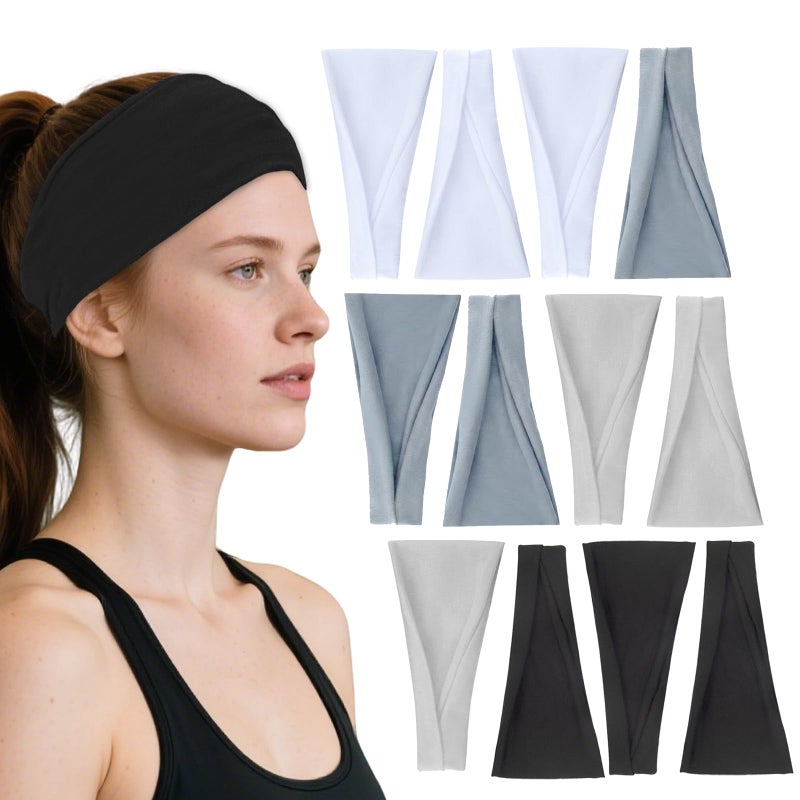 VANRUID Headbands for Women, 12PCS Wide Stretchy Sports Hair Bands, Elastic Soft Fashion Head Bands, Non-Slip Running Sweatbands for Fashion, Washing Face, Workouts, Yoga, Daily Use - Image 1