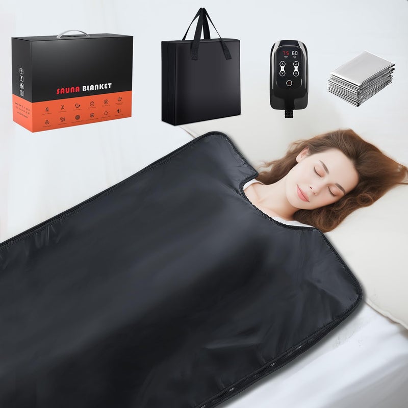 RRGFB Infrared Sauna Blanket for Home Low EMF Carbon Crystal Heating Portable Dry Sauna Bag for Relaxation Detoxification 59ft26ft SleevelessBlack - Image 2