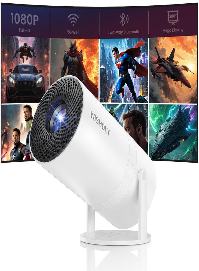 WISHOLY Mini Projector with WiFi and Bluetooth, Portable Movie Projector with 180° Rotatable, 1080P HD Supported, Auto Vertical Keystone, Compatible with Smartphone, TV Stick, Laptop, HDMI, USB - Image 1