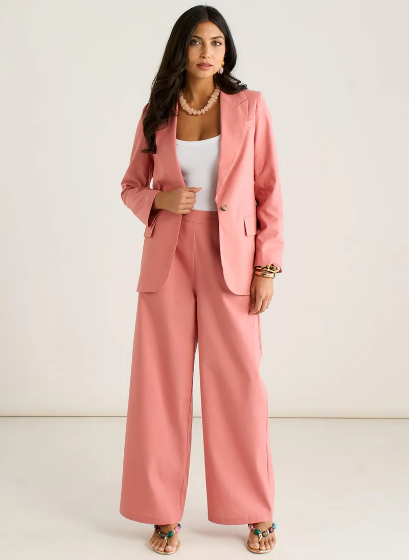 Gini London Coral Cotton and Linen Blend Wide Leg Trouser
