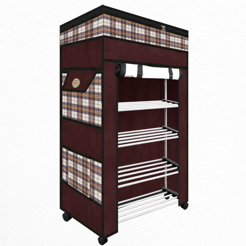 TRENDY Metal Multipurpose Foldable Shoe Rack For Home With Cover | 360 ° Rotating Wheels, Dustproof Zip Cover With Side And Zipper Top Pockets, 30 X 57 X 90 Cm - Image 1