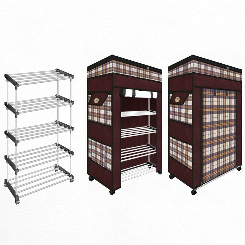 TRENDY Metal Multipurpose Foldable Shoe Rack For Home With Cover | 360 ° Rotating Wheels, Dustproof Zip Cover With Side And Zipper Top Pockets, 30 X 57 X 90 Cm - Image 2