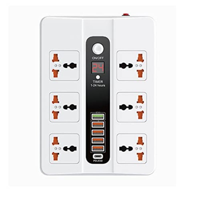 شريط طاقة لسطح المكتب مع 6 منافذ تيار متردد و5 منافذ USB بما في ذلك 1 PD، تصميم قابس مسطح، غطاء بلاستيكي ABS أسود، حجم صغير لاستخدام مساحة العمل، طول سلك 6 أقدام، حماية من زيادة التيار ومؤشرات LED - Image 1
