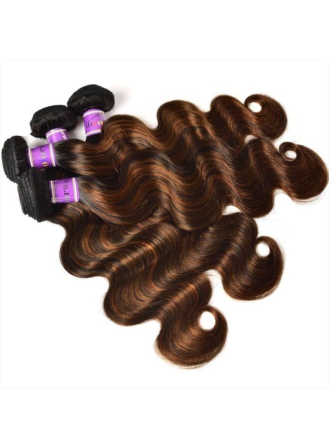 UNice Ombre Brown Highlight Body Wave Human Hair Weave 1 bundle 22 inch, Brazilian Remy Hair Dark Root Blonde Human Hair Weaves Extension Piano Color TFB30 - Image 5
