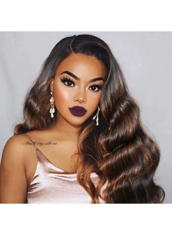 UNice Ombre Brown Highlight Body Wave Human Hair Weave 1 bundle 22 inch, Brazilian Remy Hair Dark Root Blonde Human Hair Weaves Extension Piano Color TFB30 - Image 2