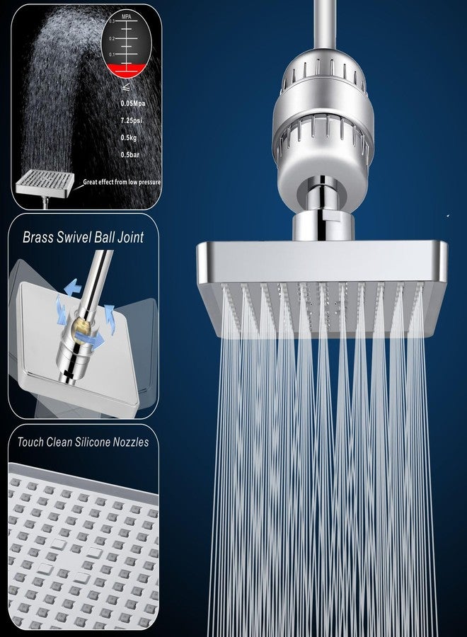 Voolan Filtered Shower Head Set, High Pressure Rain Shower with Handheld Showerhead Combo, Self-adhesive Holder/59" Hose, 20 Stage Filter Removes Chlorine and Harmful Substances (Square,Chrome) - Image 5