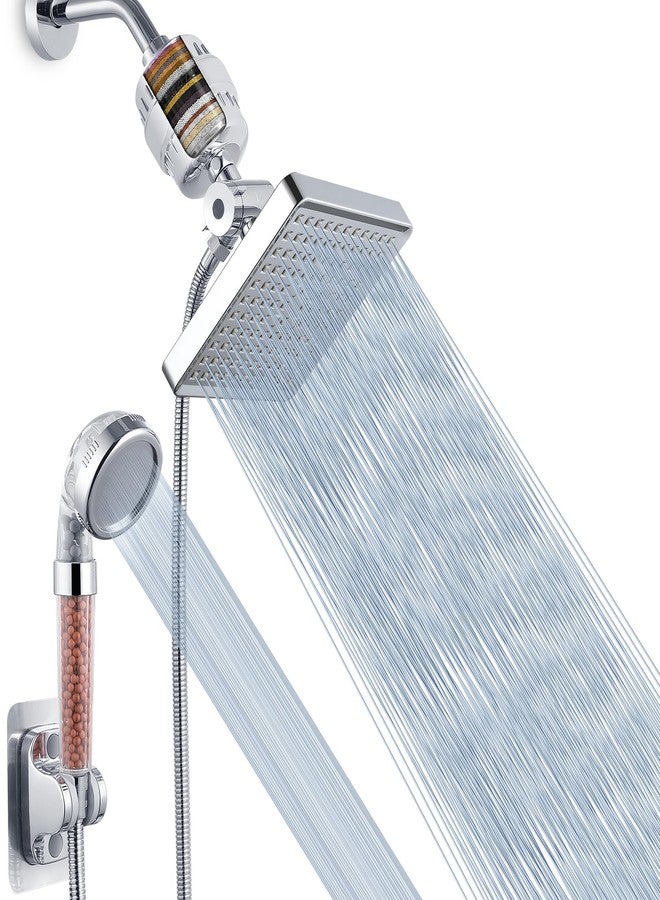 Voolan Filtered Shower Head Set, High Pressure Rain Shower with Handheld Showerhead Combo, Self-adhesive Holder/59" Hose, 20 Stage Filter Removes Chlorine and Harmful Substances (Square,Chrome) - Image 1