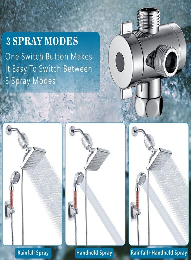 Voolan Filtered Shower Head Set, High Pressure Rain Shower with Handheld Showerhead Combo, Self-adhesive Holder/59" Hose, 20 Stage Filter Removes Chlorine and Harmful Substances (Square,Chrome) - Image 2