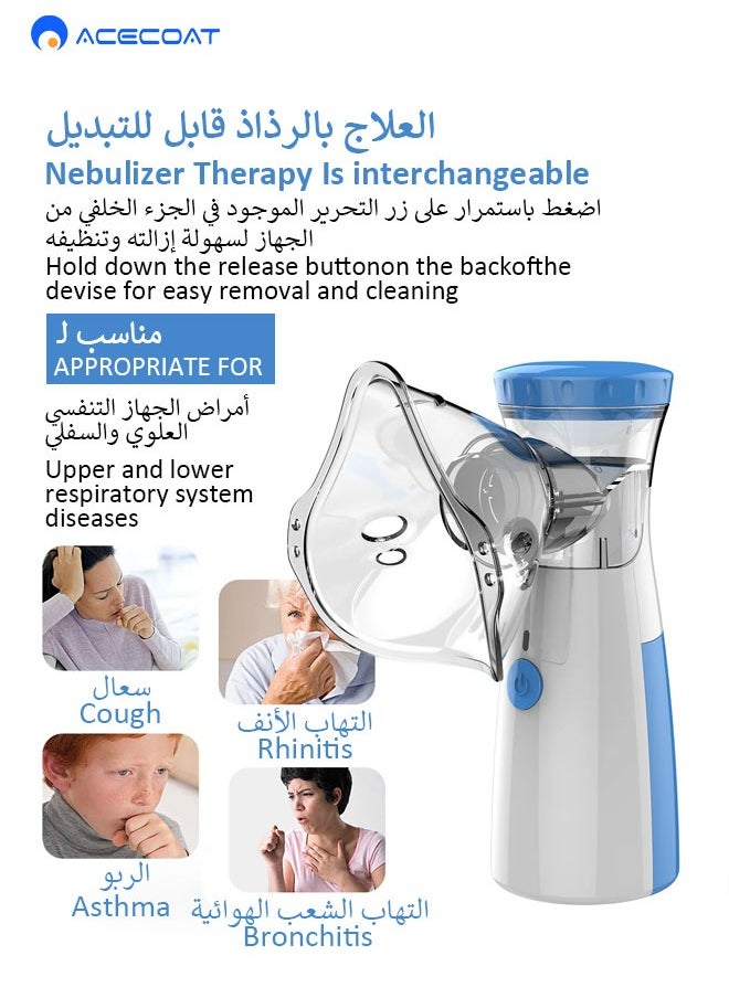 ACECOAT - Portable Nebulizer Machine,Mini Vaporizers,USB Rechargeable Handheld Mesh Inhaler,Two Ways To Use For Adults And Children With Breathing Problems, For Home Office Outdoor - Image 1