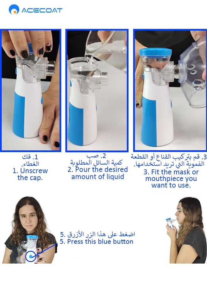 ACECOAT - Portable Nebulizer Machine,Mini Vaporizers,USB Rechargeable Handheld Mesh Inhaler,Two Ways To Use For Adults And Children With Breathing Problems, For Home Office Outdoor - Image 1