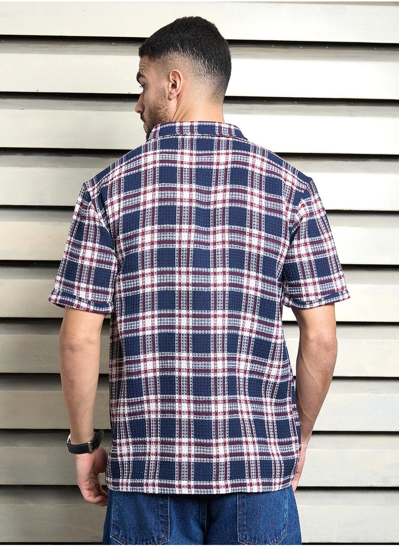 HIGH STAR Relaxed Multicolor Waffle Shirt for Men, Half Sleeve and Textured Look  - Image 3