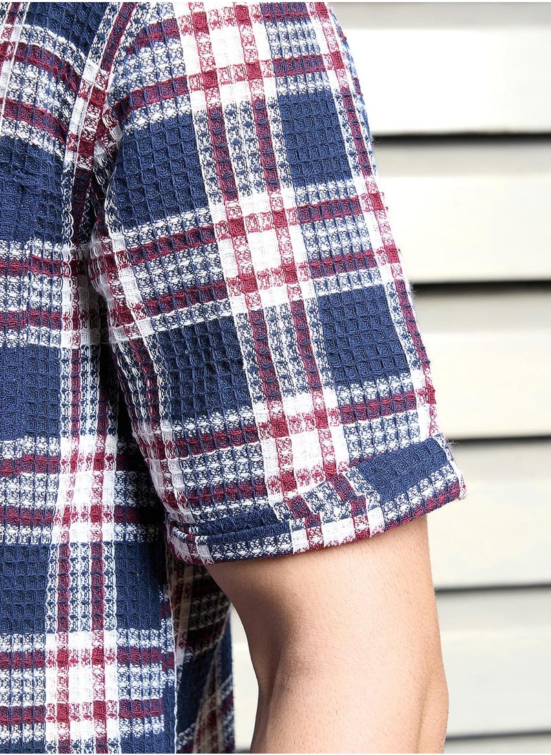 HIGH STAR Relaxed Multicolor Waffle Shirt for Men, Half Sleeve and Textured Look  - Image 5