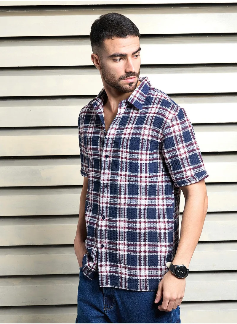 هاي ستار Relaxed Multicolor Waffle Shirt for Men, Half Sleeve and Textured Look