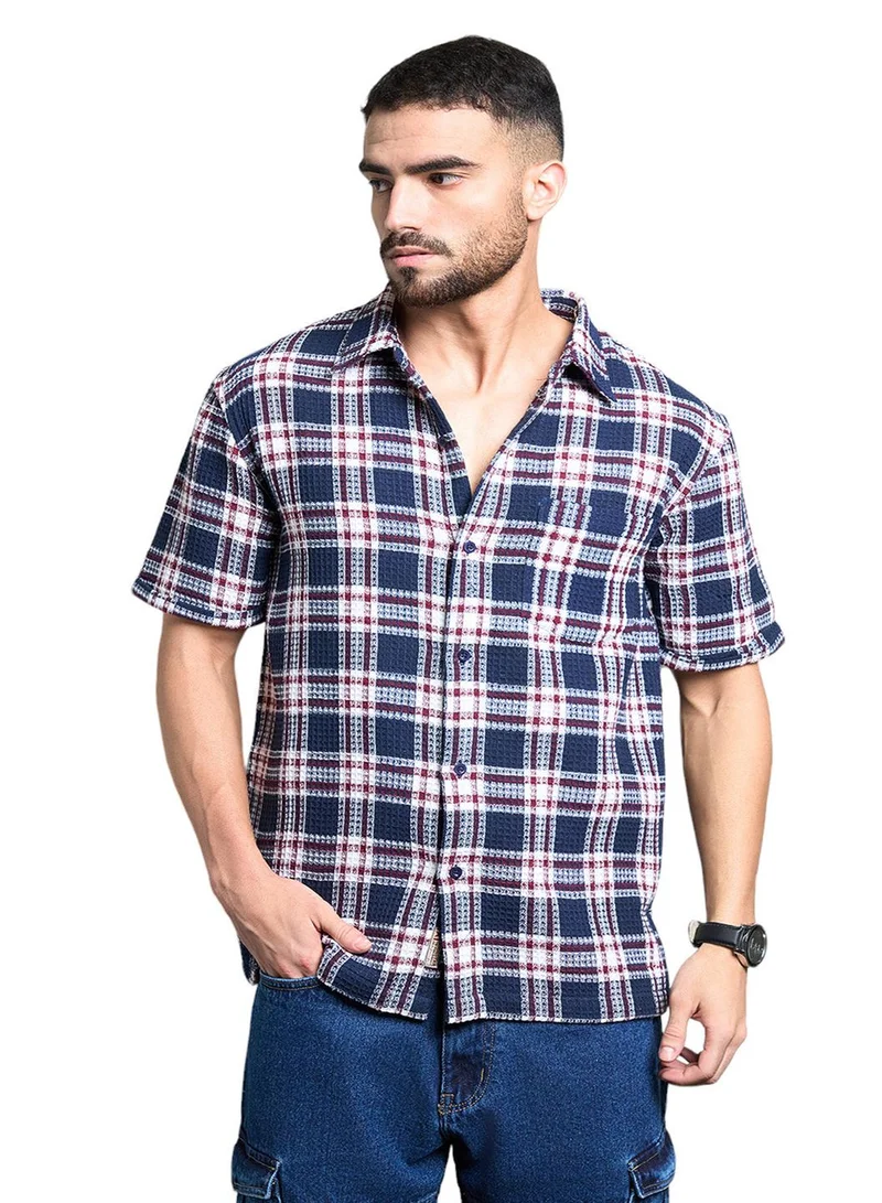 HIGH STAR Relaxed Multicolor Waffle Shirt for Men, Half Sleeve and Textured Look