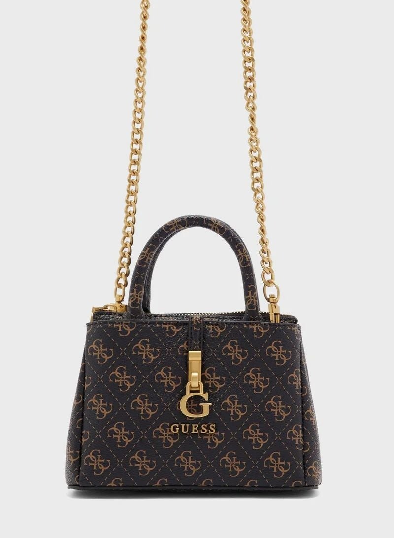 GUESS حقيبة ساتشيل يد بنية بشعار GU24324 قهوة كوردلا LGO - Image 1