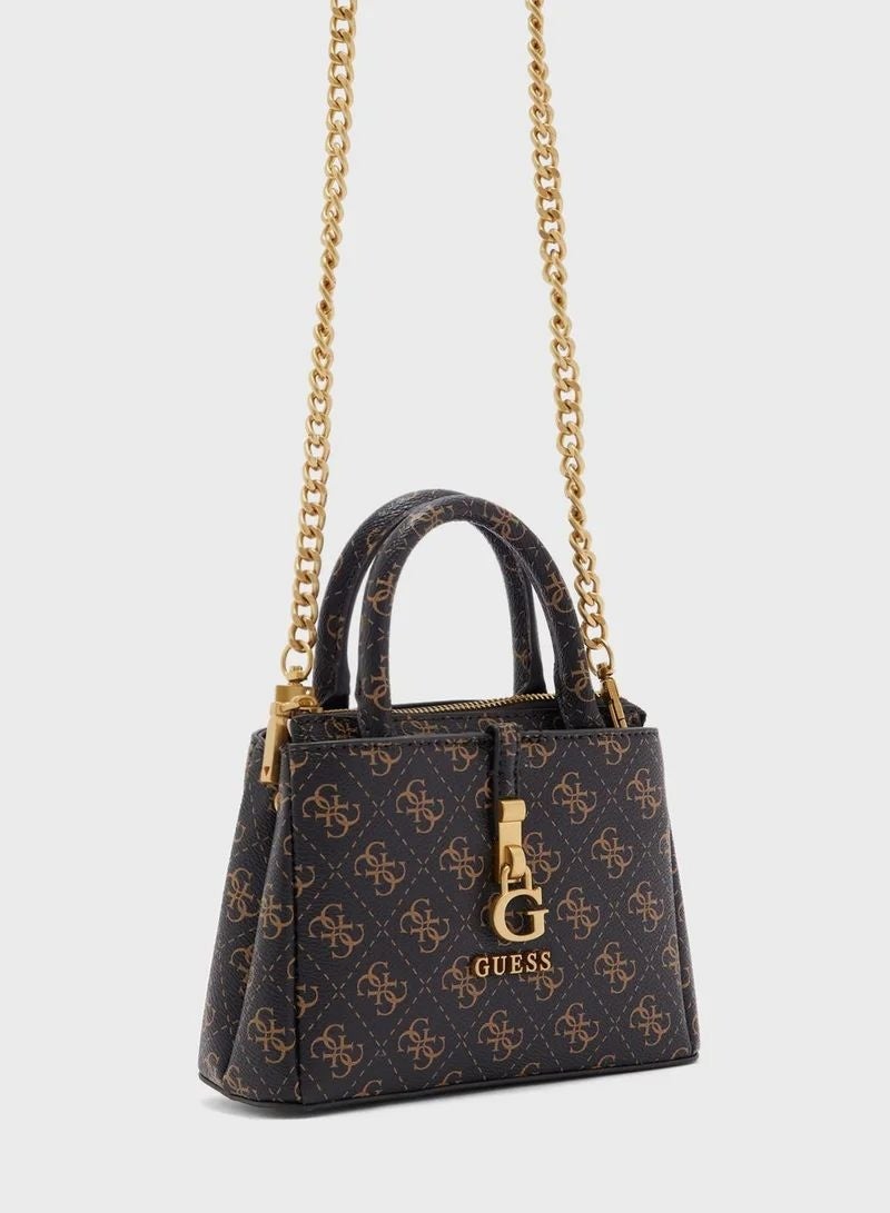 GUESS حقيبة ساتشيل يد بنية بشعار GU24324 قهوة كوردلا LGO - Image 5